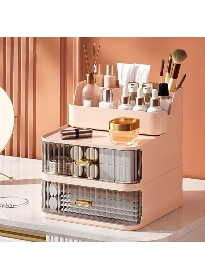 White Small Makeup Organizer Box with Drawer Adjustable Compartments Jewelry Earring Rack - Image 2